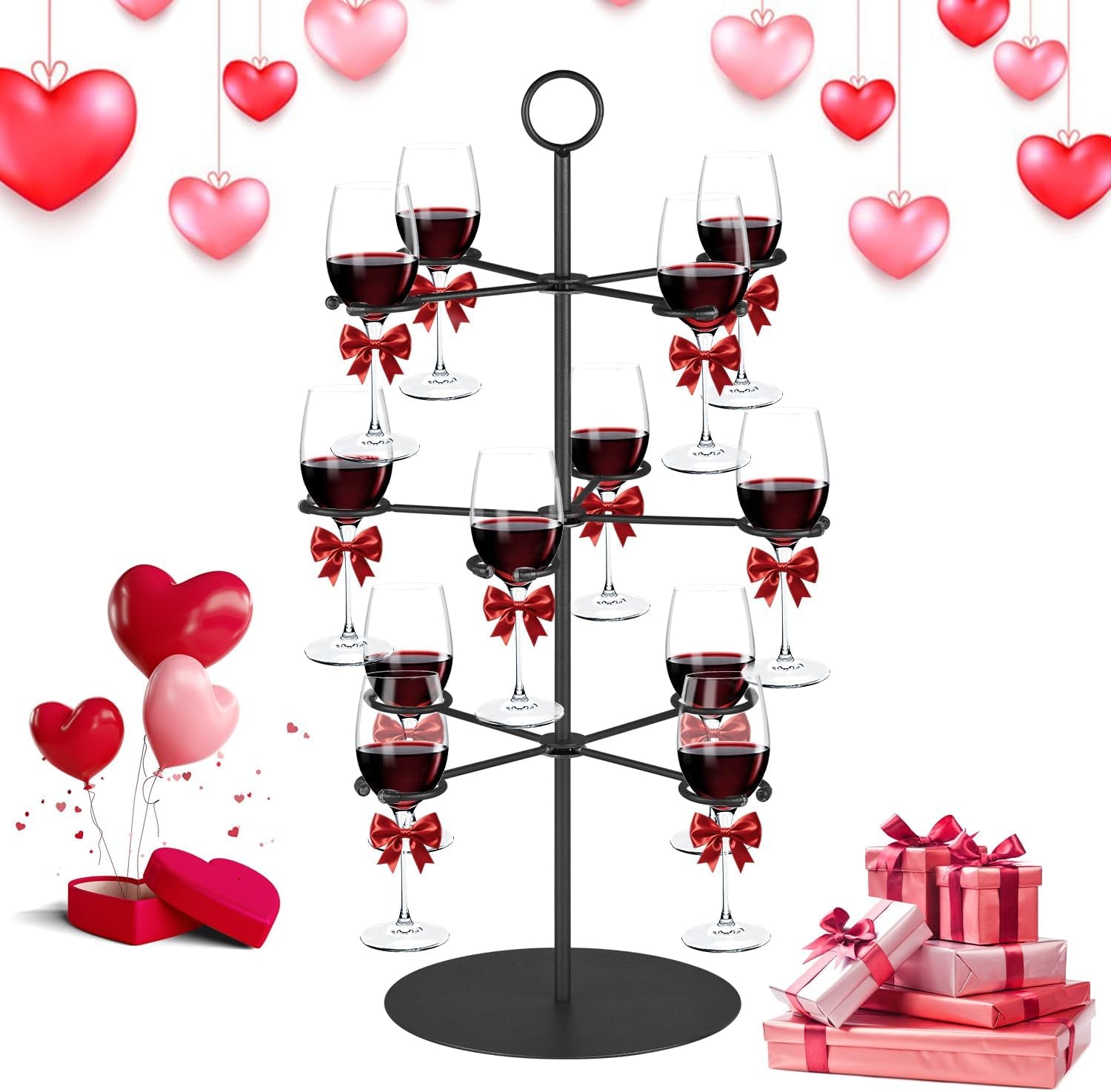 Cocktail Tree Stand for Parties Brunch,3 Tiers 12 Holders Drink Tower Wine Glass Holder Stand,Champagne Tower Martinis Tree,Wine Glasses Display Margarita Tower Drink Stand for Mimosa Bar Party Bridal