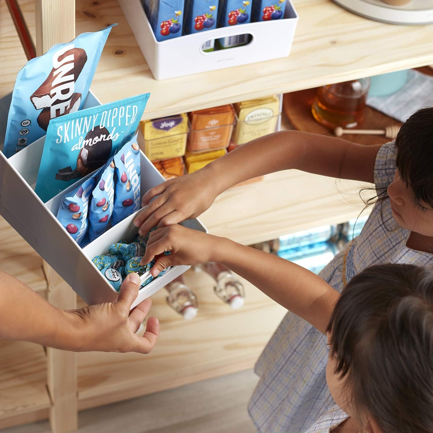 3 Packet and Snack Shelfbin Tiered Packet & Snack Bin Organizer for Kitchen Cabinet Pantry, Small, White