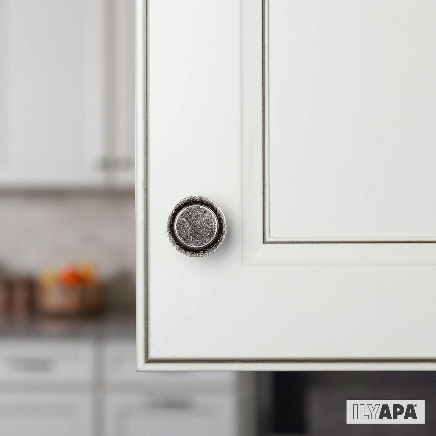 Antique Iron Kitchen Cabinet Knobs - 1 1/4 Inch round Drawer Handles - 10 Pack of Beveled round Kitchen Cabinet Hardware